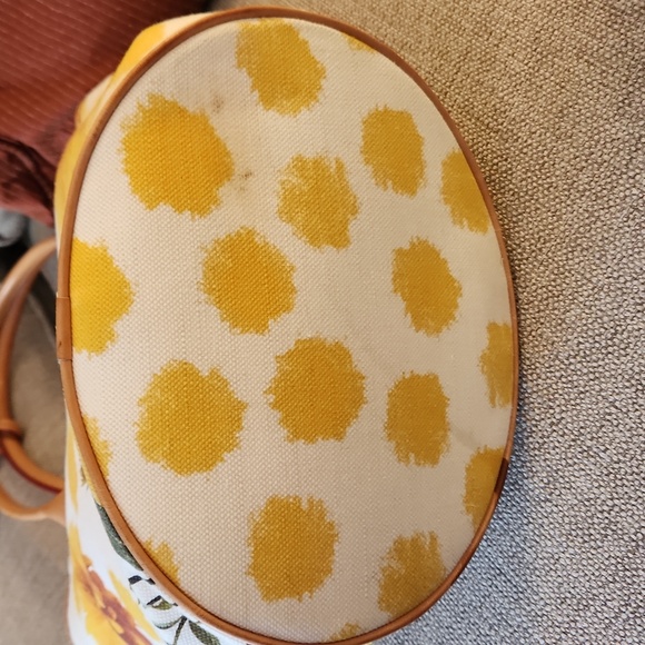 🦆 DOONEY & BOURKE YELLOW FLORAL DAHLIA VARIABILIS SHOPPER TOTE CANVAS LEATHER - Picture 4 of 7